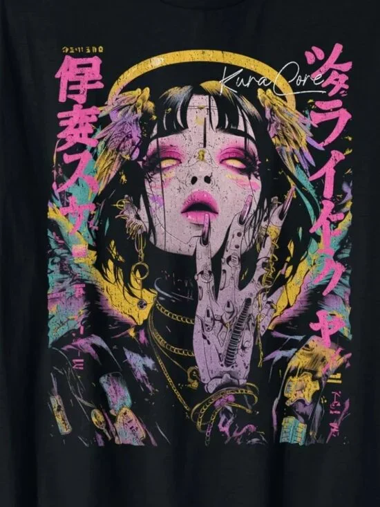 Japanese Streetwear Cyberpunk Angel Y2K Techwear Manga Anime T-Shirt 187 - Picture 2 of 5